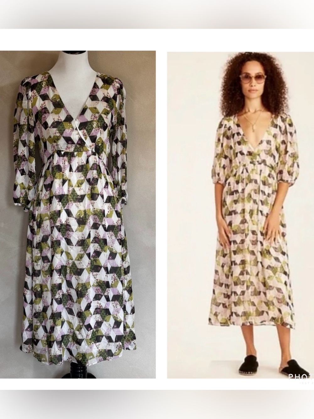 J. Crew metallic chiffon patchwork print midi dress BG460